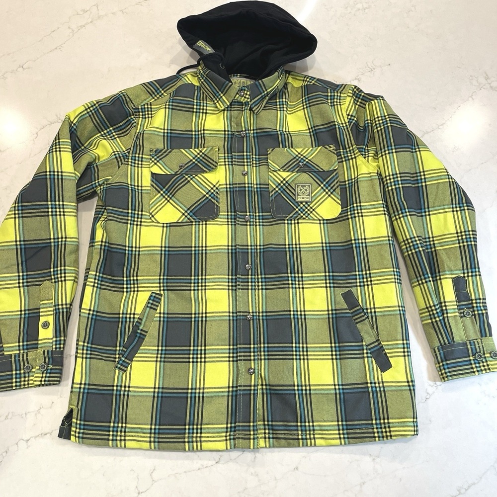 Dixxon Flannel Womens L Hooded Jobsite Shacket Jacket Utility Plaid Pearl Snap